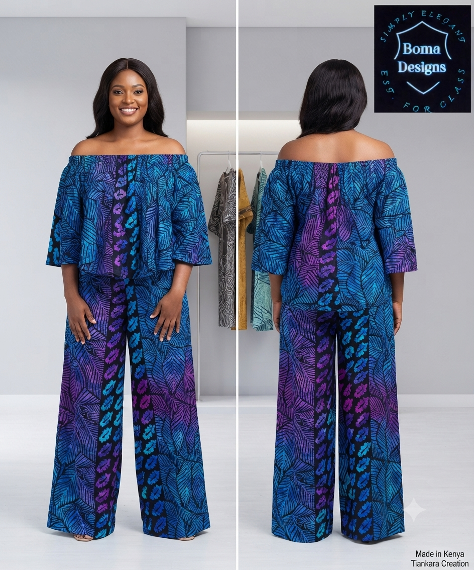 Ankara Off-Shoulder Top and Tek Pants Set