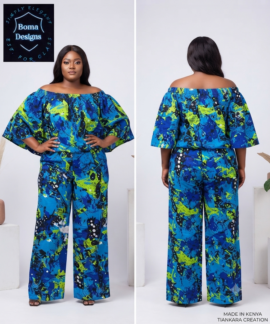 Ankara Off-Shoulder Top and Tek Pants Set